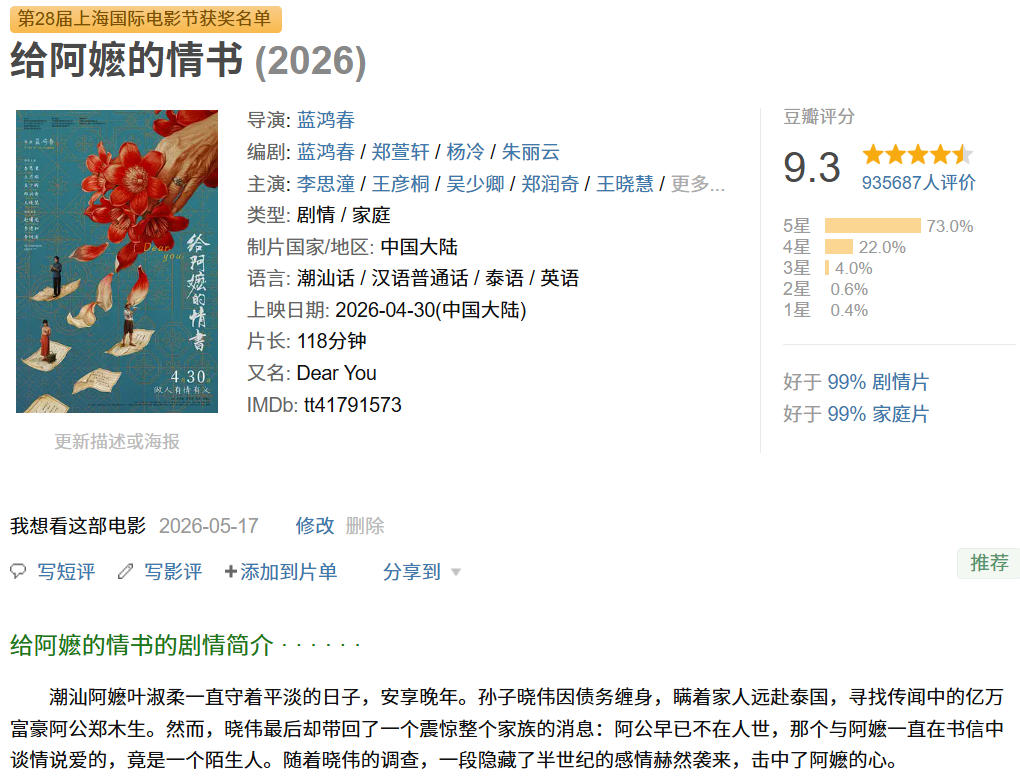 给阿嬷的情书（2026）潮汕语+普通话双版本